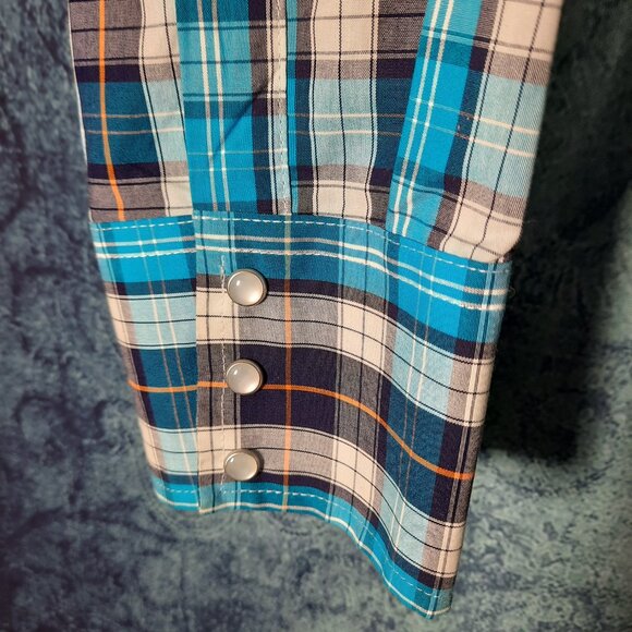 Wrangler Pearl Snap Blue Plaid Western Shirt Men's 2XL Long Sleeve Rodeo XXL - Picture 3 of 6